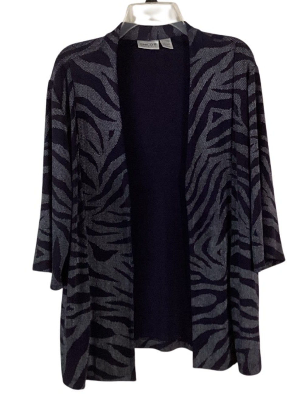 Chico’s Travelers Zebra Print Open Front Tunic Cardigan XL